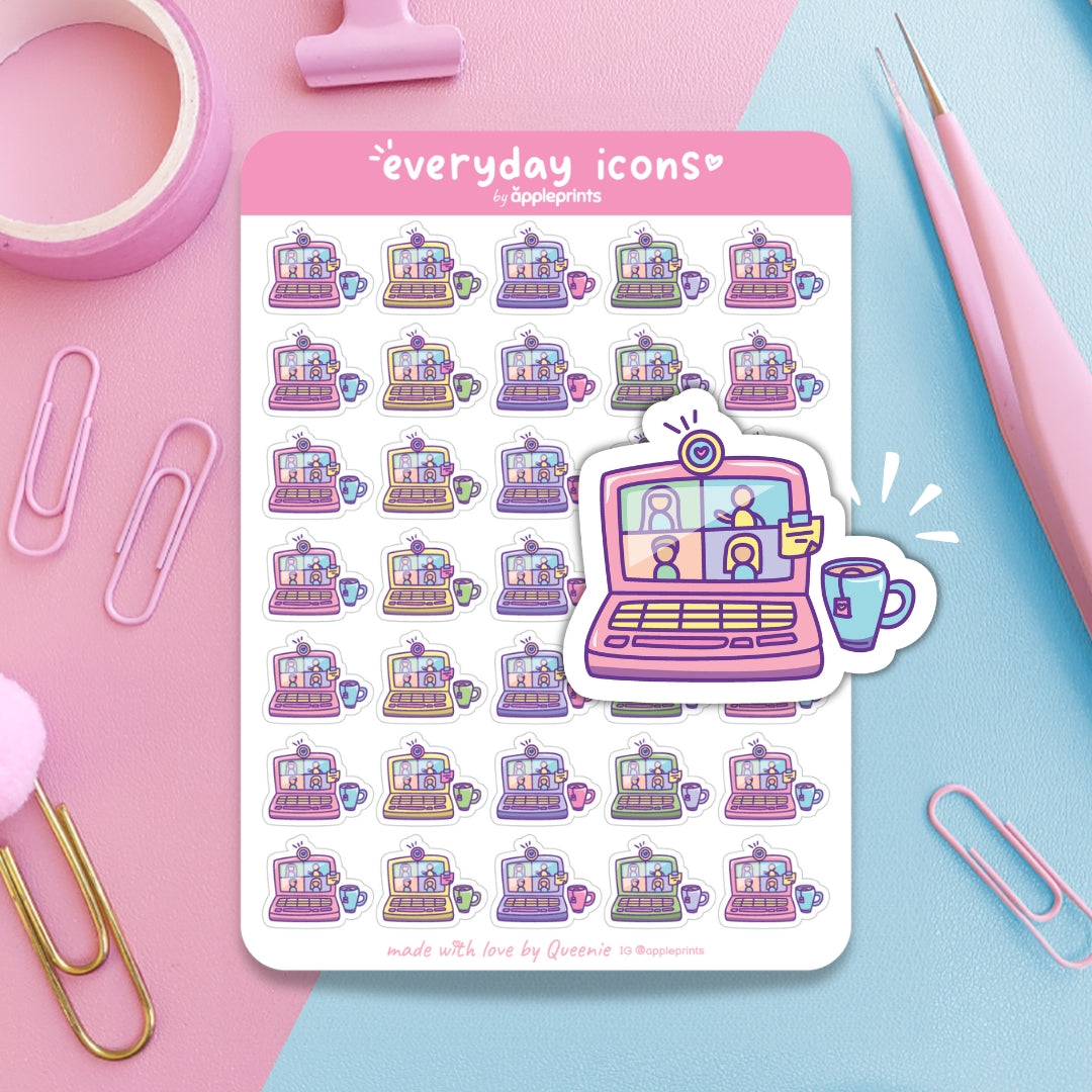 Video Call Work Meeting Planner Icon Stickers