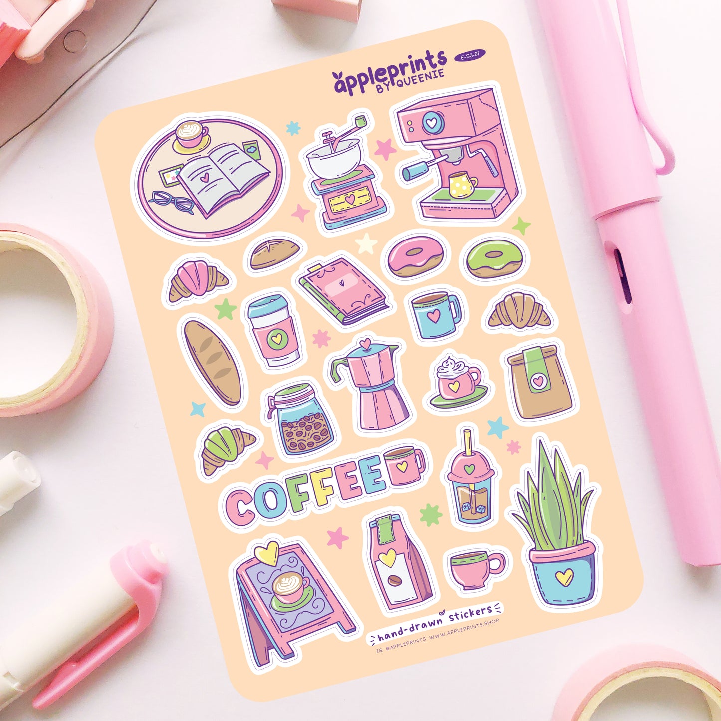 Aesthetic Coffee Shop Vibes Hand-drawn Deco Sticker Sheet