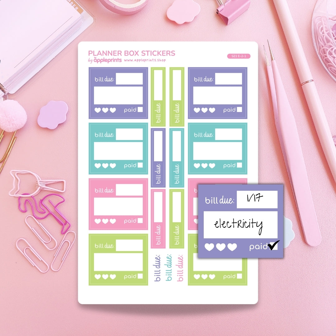 Bill Tracker Functional Planner Stickers – Write & Check Off Box