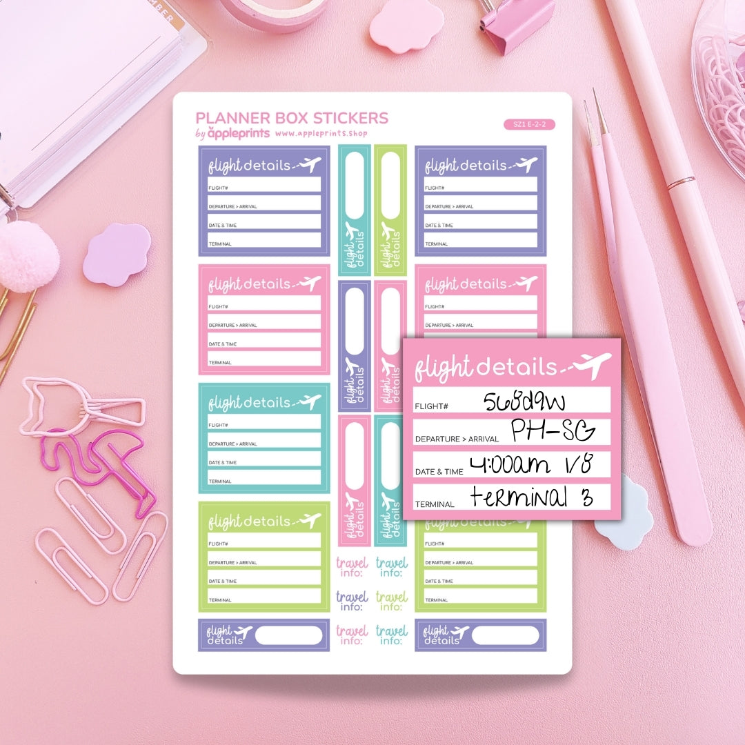 Flight Info Functional Planner Stickers – Write & Check Off Box