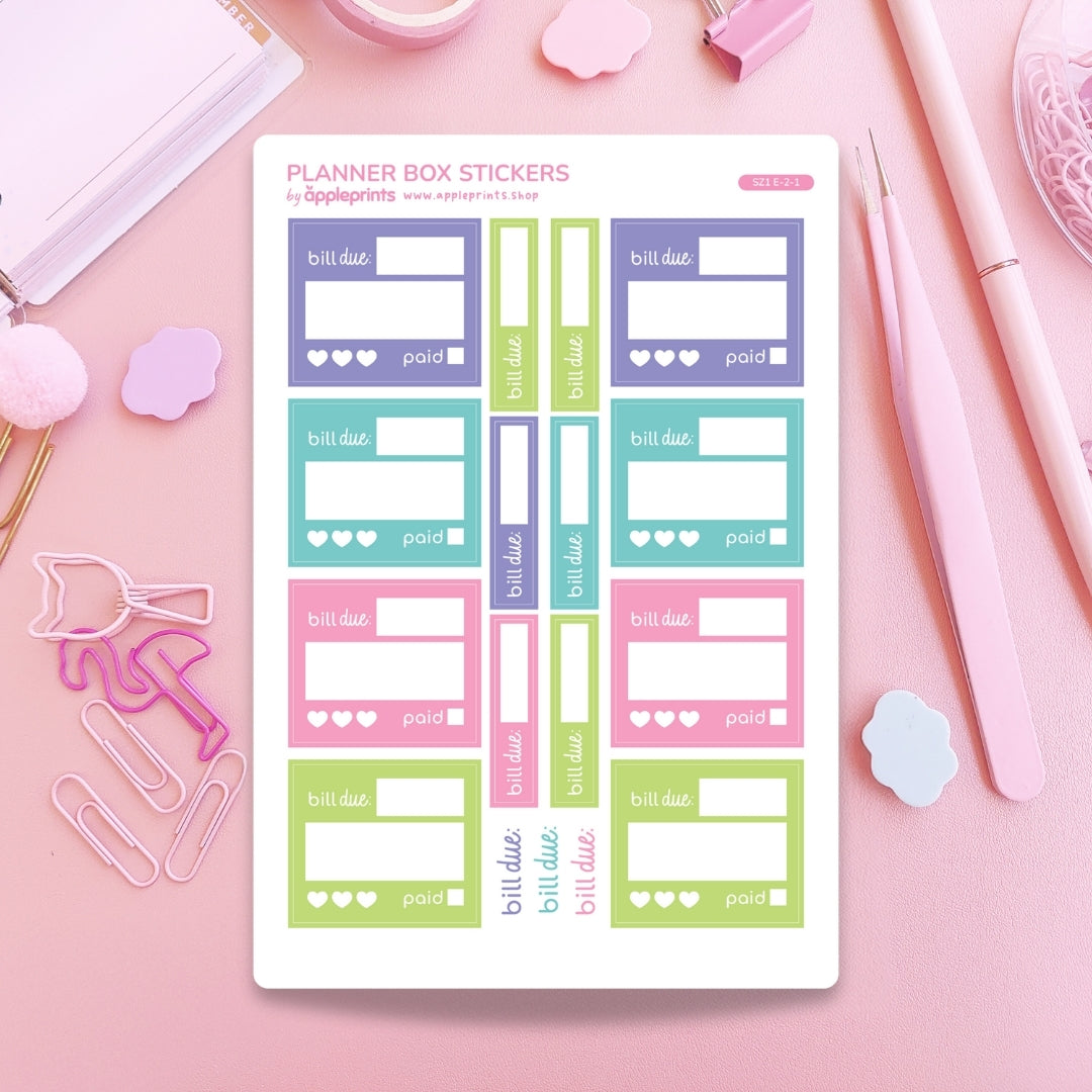 Bill Tracker Functional Planner Stickers – Write & Check Off Box