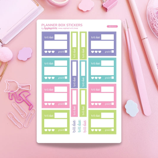 Bill Tracker Functional Box Planner Stickers