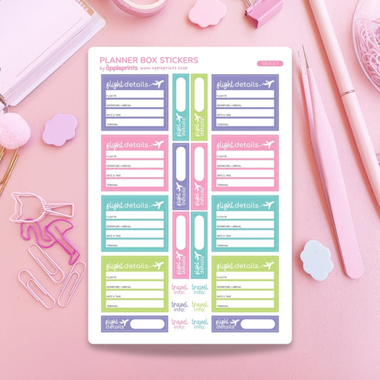 Flight Info Functional Box Planner Stickers