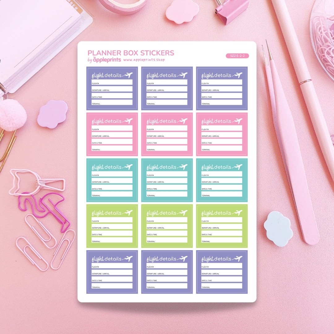 Flight Info Functional Planner Stickers – Write & Check Off Box