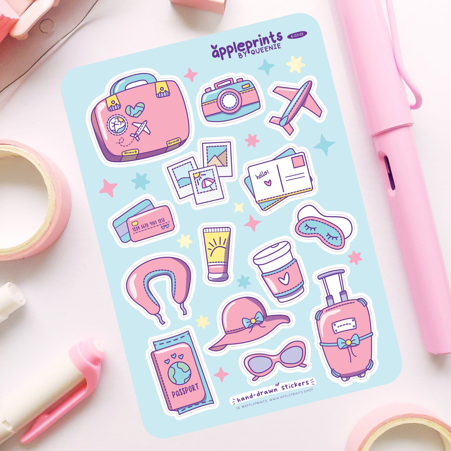 Travel Essentials Deco Hand-drawn Deco Sticker Sheet