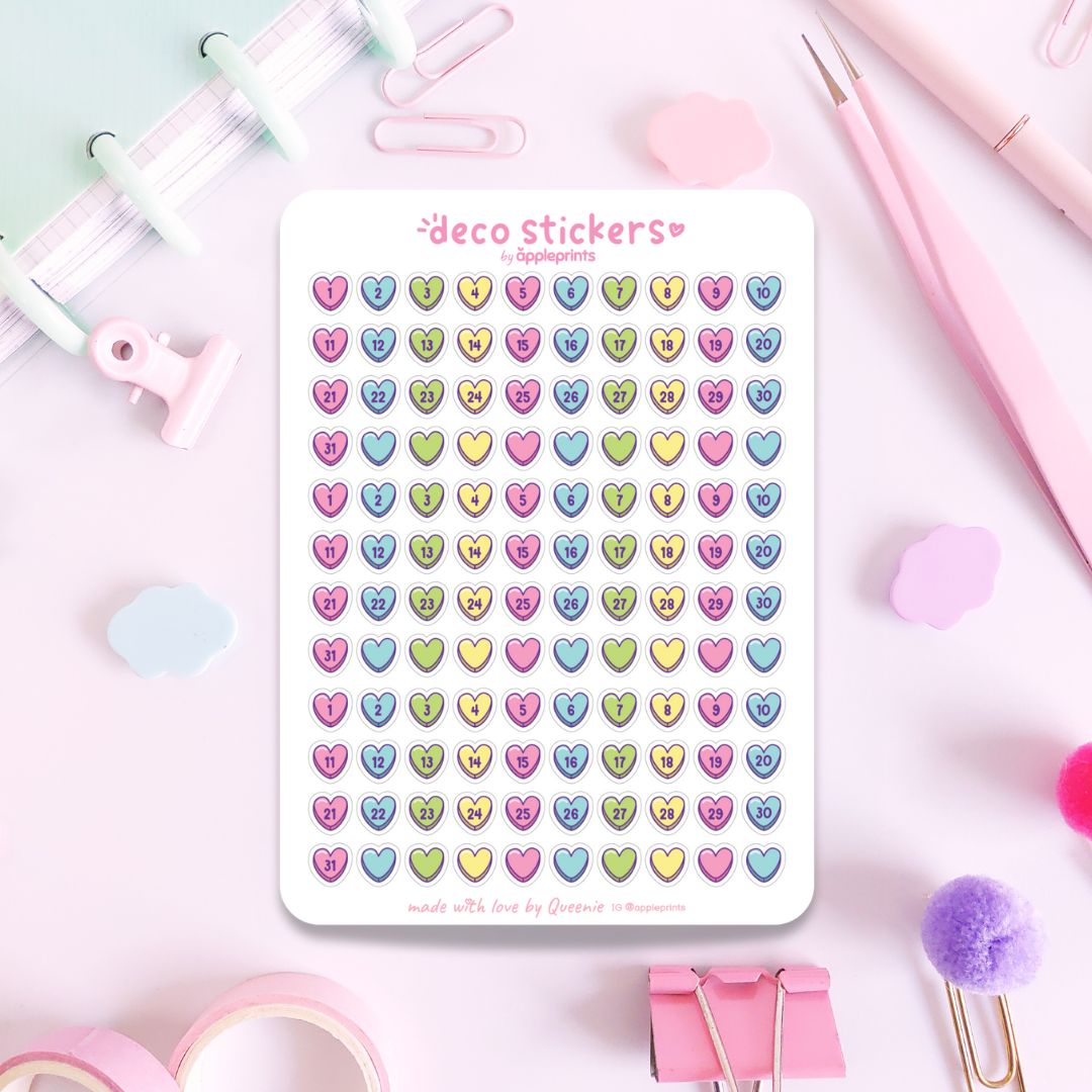 Candy Hearts Number Dates Decorative Stickers