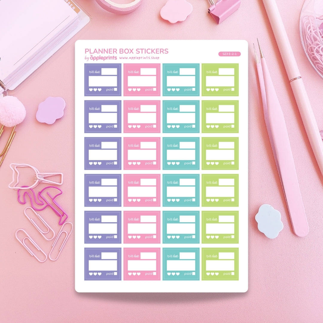 Bill Tracker Functional Planner Stickers – Write & Check Off Box