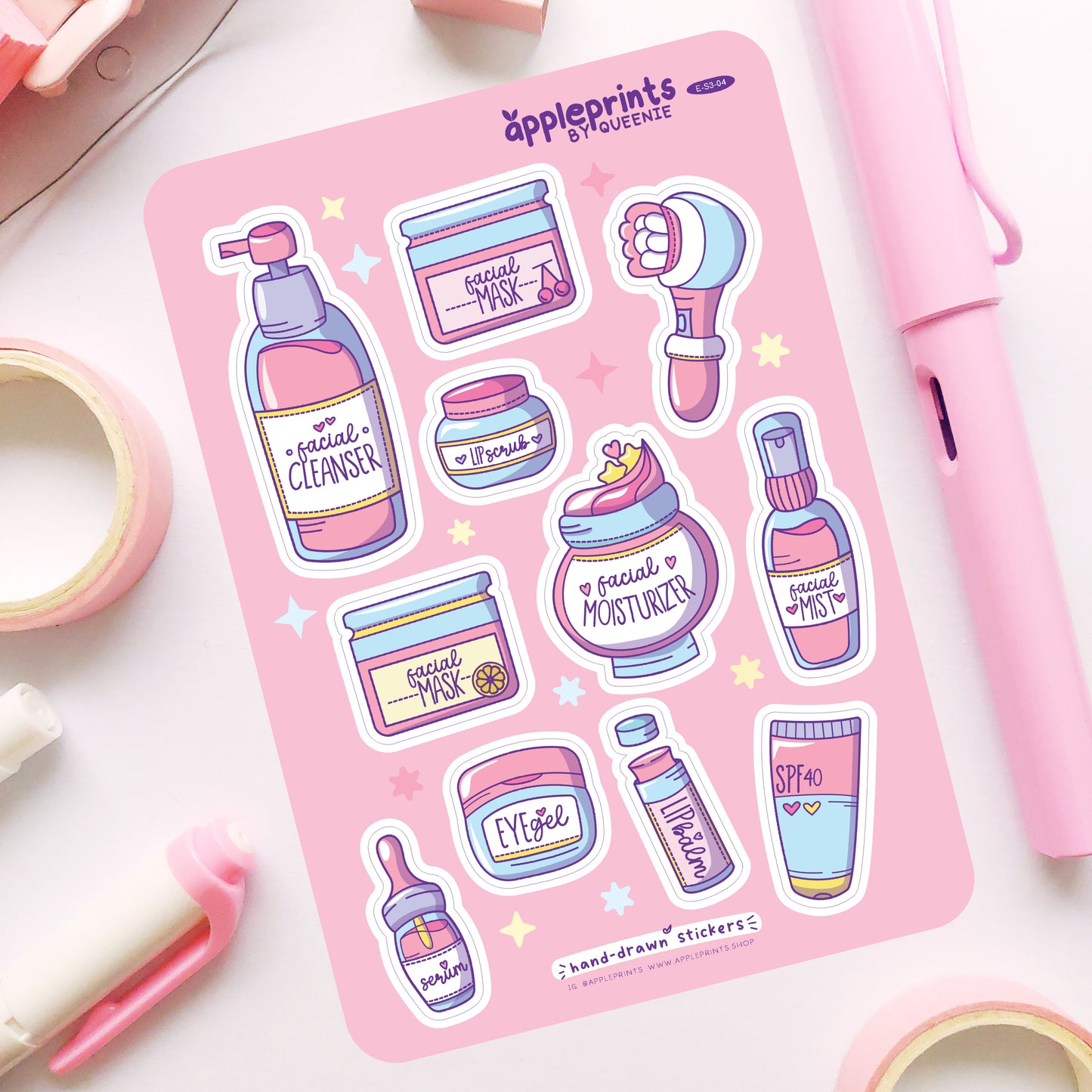 Cute Skincare Routine Hand-drawn Deco Sticker Sheet