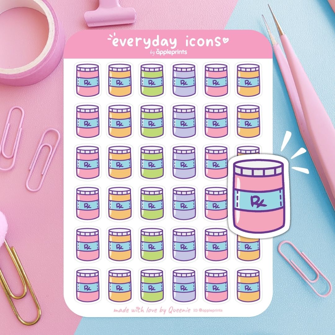 Medicine Bottle Planner Icon Stickers