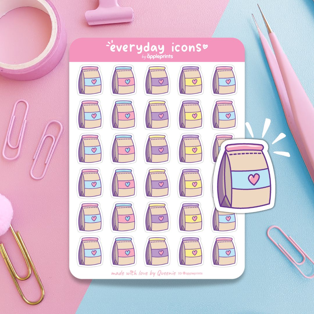 Fast Food Takeaway Bag Planner Icon Stickers