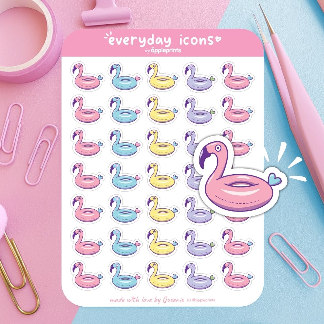Flamingo Floatie Swimming Planner Icon Stickers