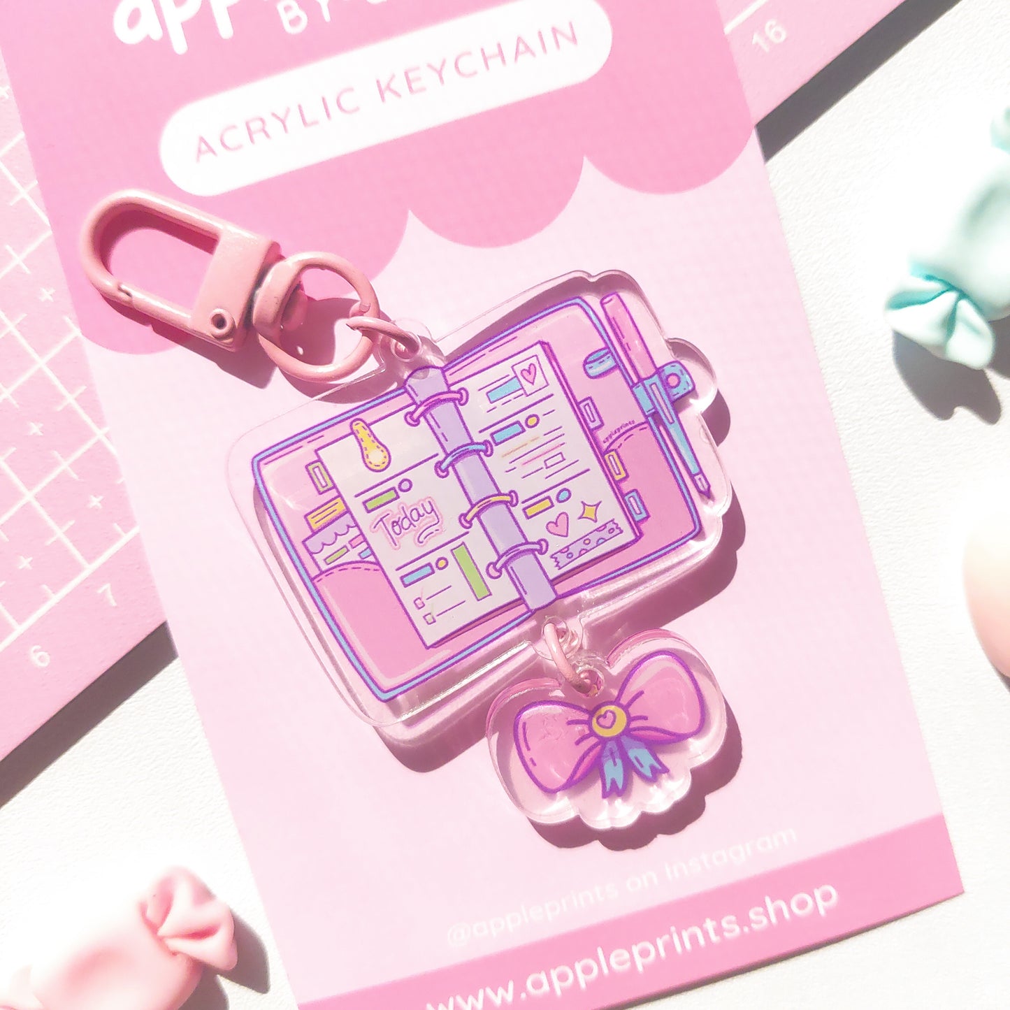 Planner Girl with Bow Acrylic Keyring Charm