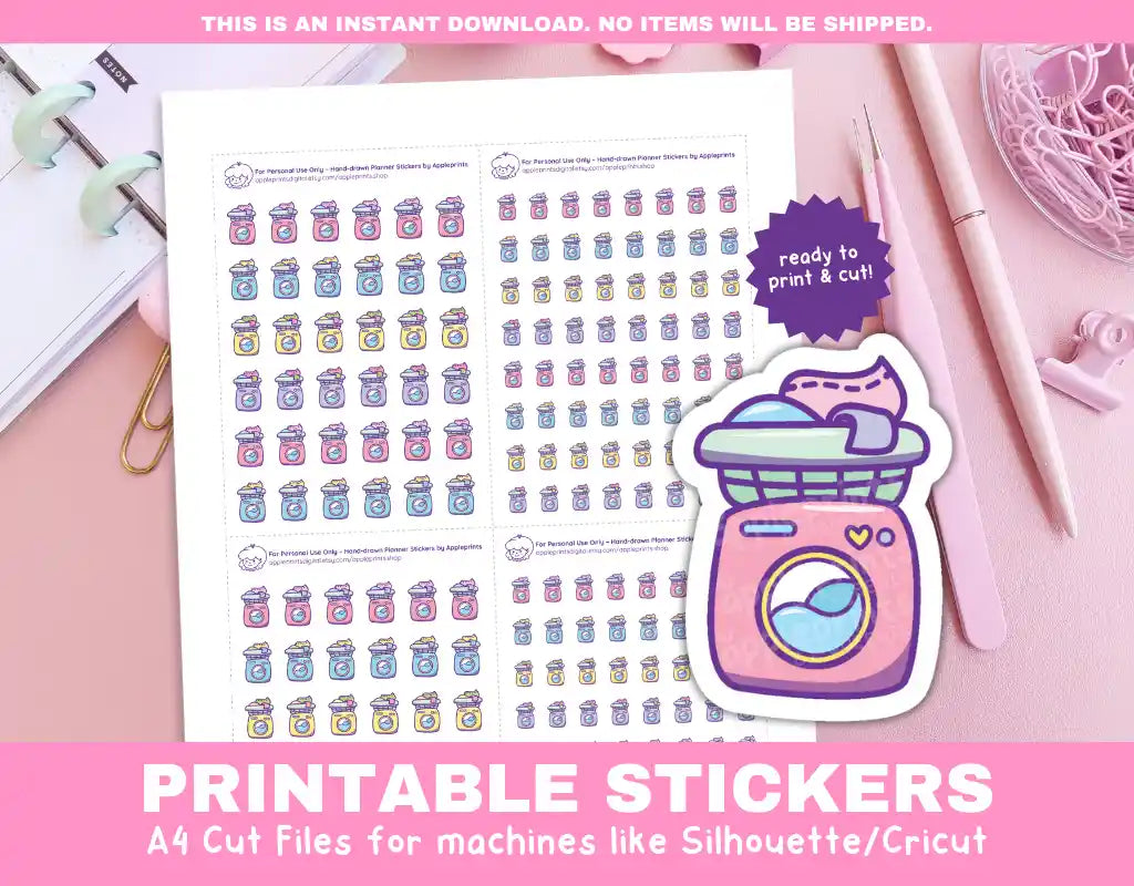 Laundry Printable Planner Icons Functional Stickers for Cricut & Silhouette Print and Cut