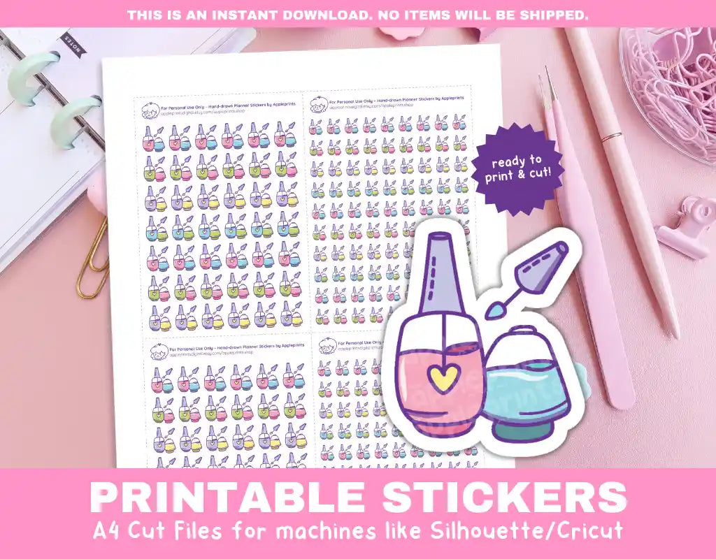 Nail Polish Printable Planner Icons Functional Stickers for Cricut & Silhouette Print and Cut