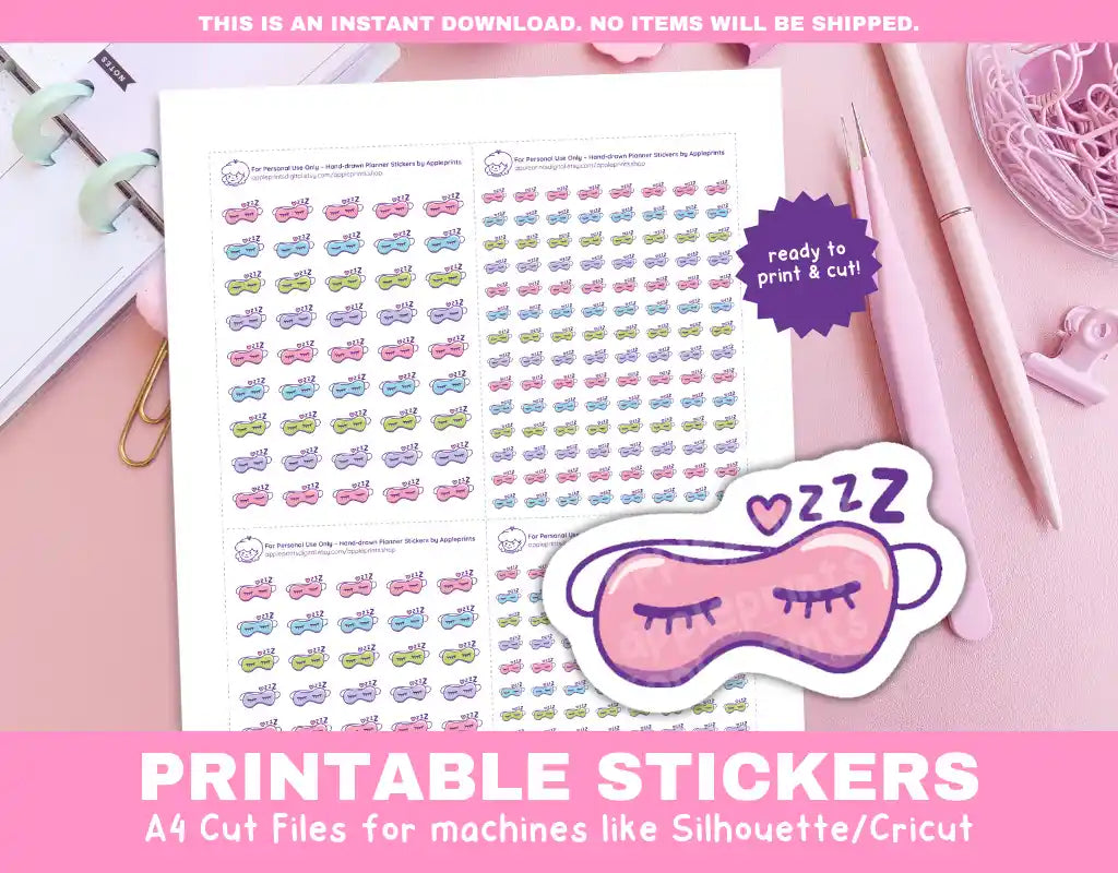 Nap Time Printable Planner Icons Functional Stickers for Cricut & Silhouette Print and Cut