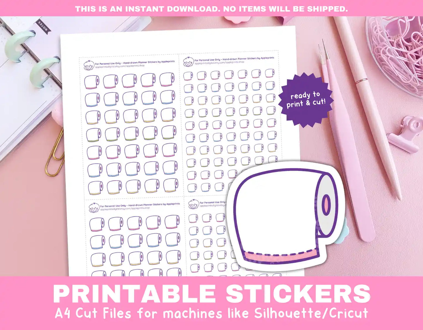 Buy Toilet Paper Planner Icons Functional Stickers for Cricut & Silhouette Print and Cut