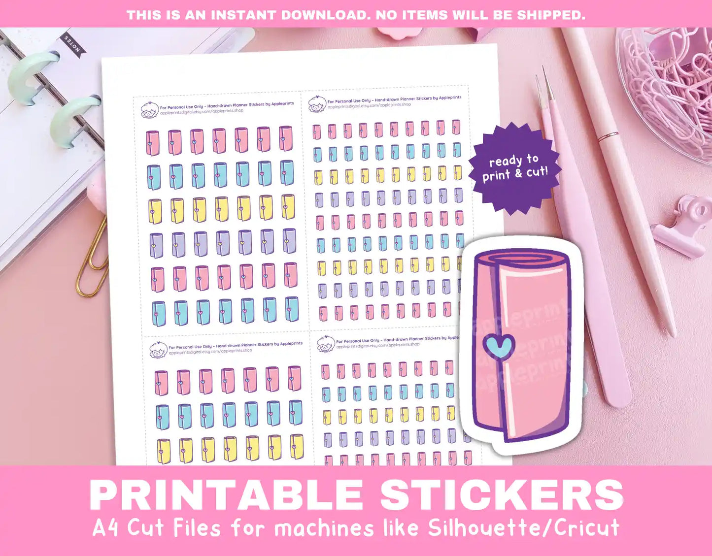 Pet Poo Bag Planner Icons Functional Stickers for Cricut & Silhouette Print and Cut