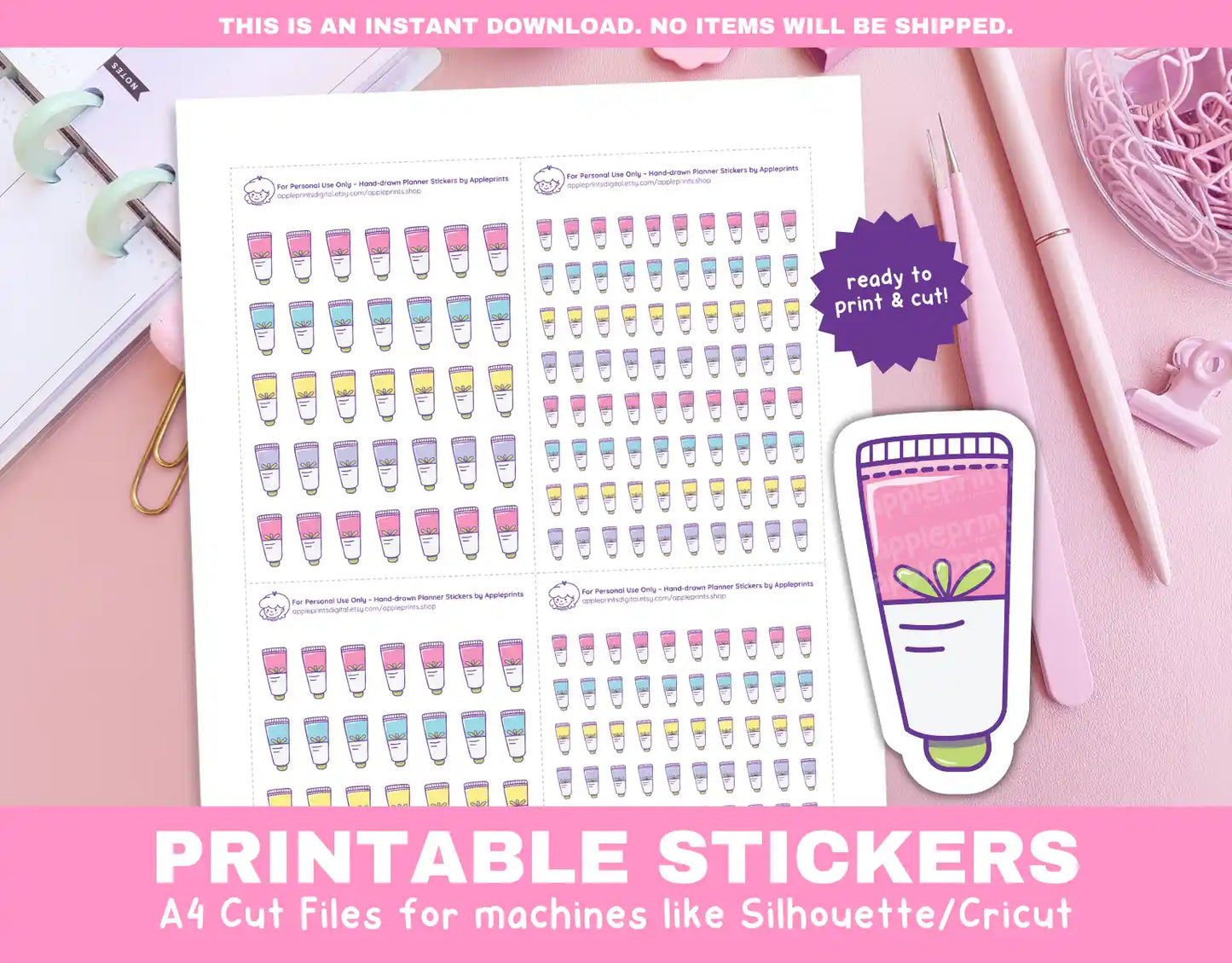 Skincare SPF Planner Icons Functional Stickers for Cricut & Silhouette Print and Cut