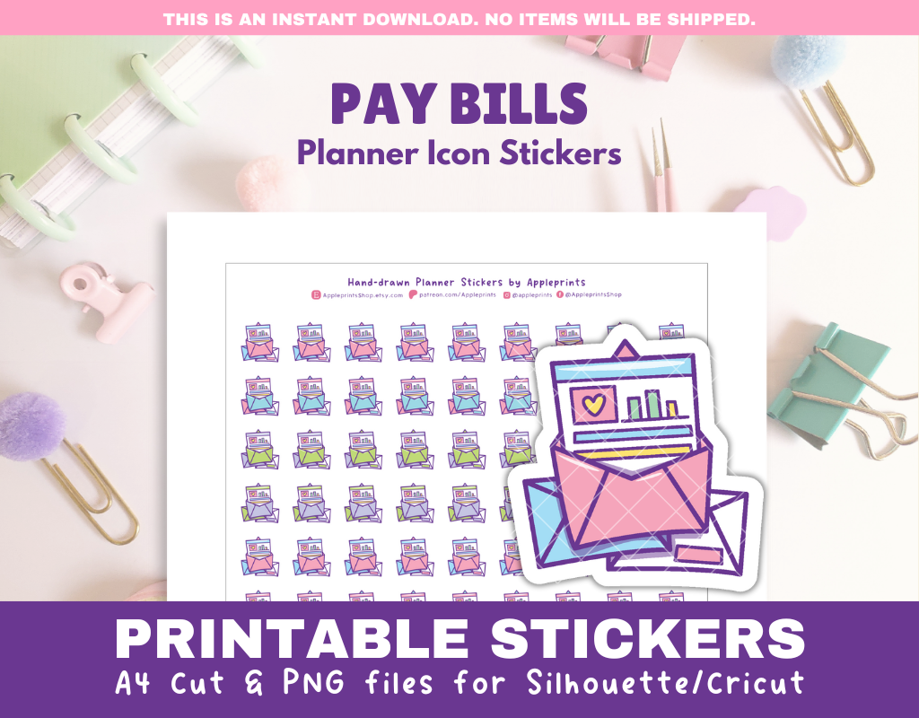 Pay Bills Icon - A4 Printable Planner Stickers