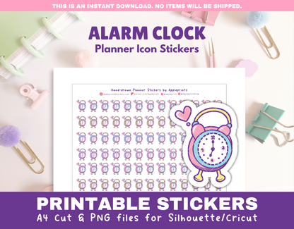 Alarm Clock Icon - A4 Printable Planner Stickers