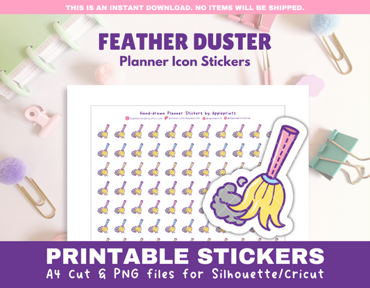 Feather Duster Icon - A4 Printable Planner Stickers