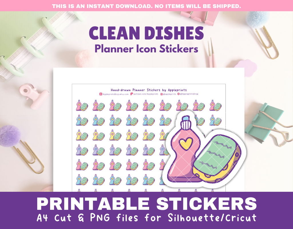 Dishwashing Icon - A4 Printable Planner Stickers