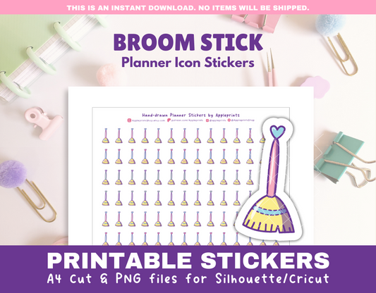 Broom Stick Icon - A4 Printable Planner Stickers