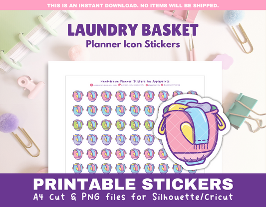 Laundry Basket Planner Icon - A4 Printable Planner Stickers