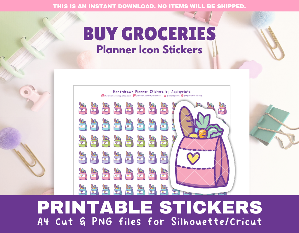 Buy Groceries Icon - A4 Printable Planner Stickers