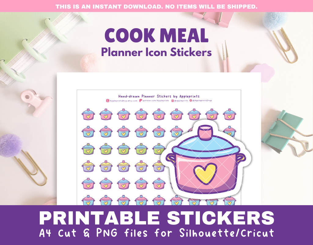 Cook Meal Icon - A4 Printable Planner Stickers