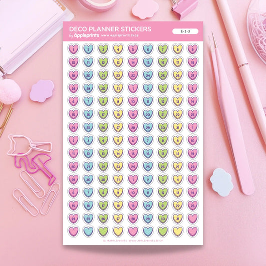 Candy Hearts Number Dates | Decorative Planner Stickers