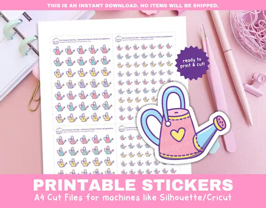 Watering Can Printable Planner Icons Functional Stickers for Cricut & Silhouette Print and Cut