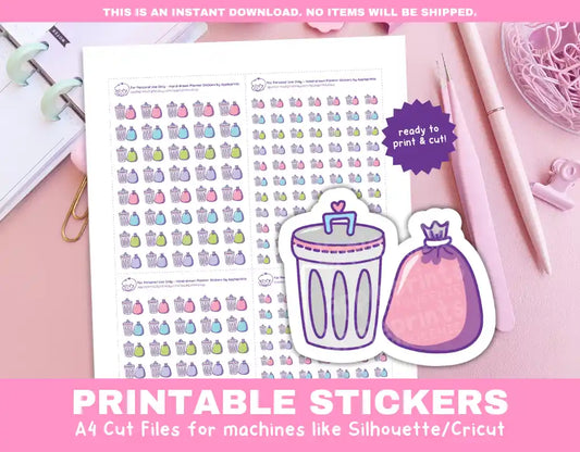 Take Out Bins Printable Planner Icons Functional Stickers for Cricut & Silhouette Print and Cut