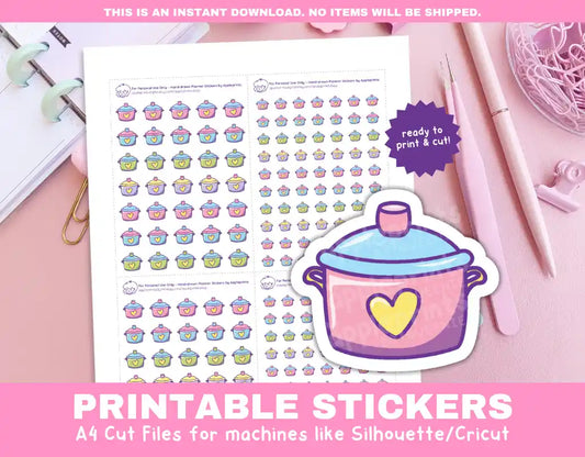 Cook Meal Printable Planner Icons Functional Stickers for Cricut & Silhouette Print and Cut