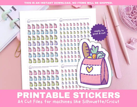 Grocery Bag Printable Planner Icons Functional Stickers for Cricut & Silhouette Print and Cut