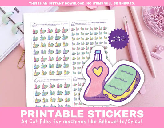 Dishwashing Printable Planner Icons Functional Stickers for Cricut & Silhouette Print and Cut