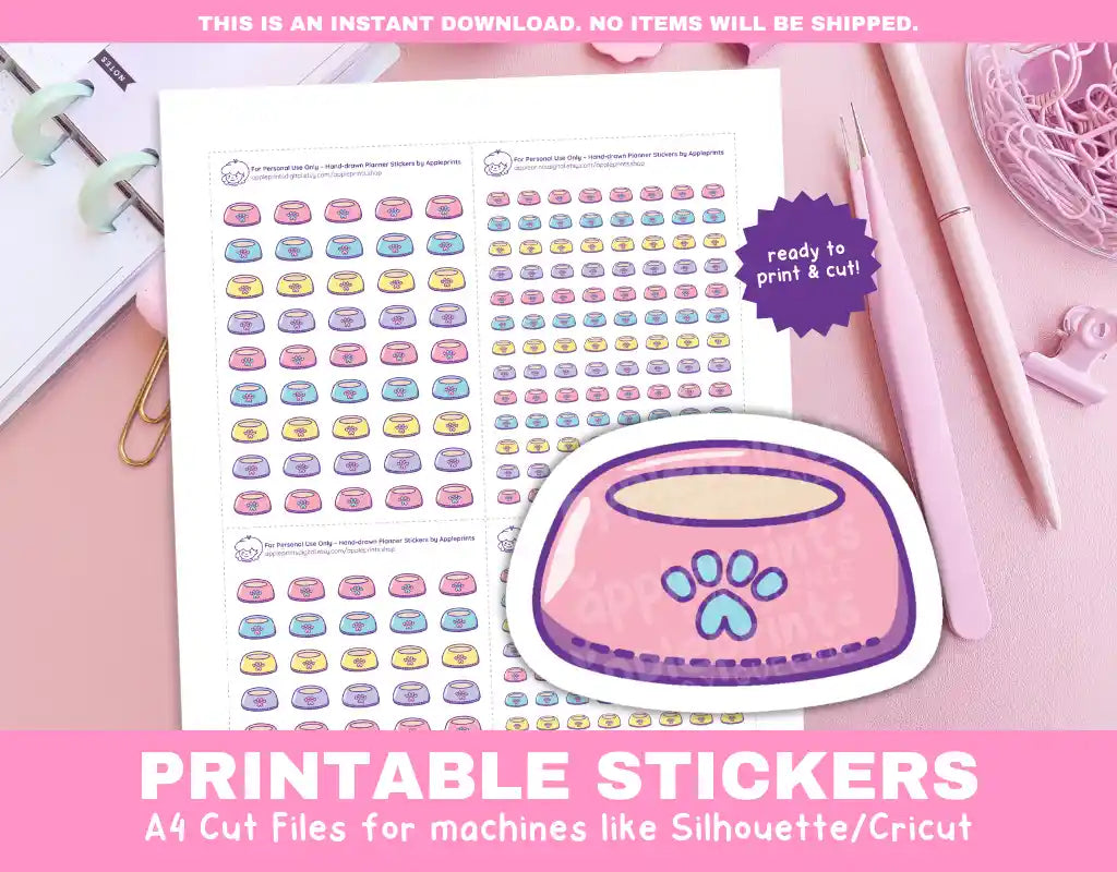 Pet Bowl Printable Planner Icons Functional Stickers for Cricut & Silhouette Print and Cut