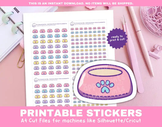 Pet Bowl Printable Planner Icons Functional Stickers for Cricut & Silhouette Print and Cut