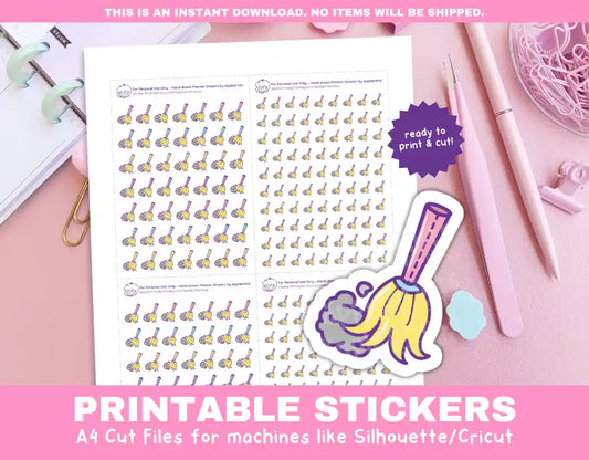 Feather Duster Printable Planner Icons Functional Stickers for Cricut & Silhouette Print and Cut