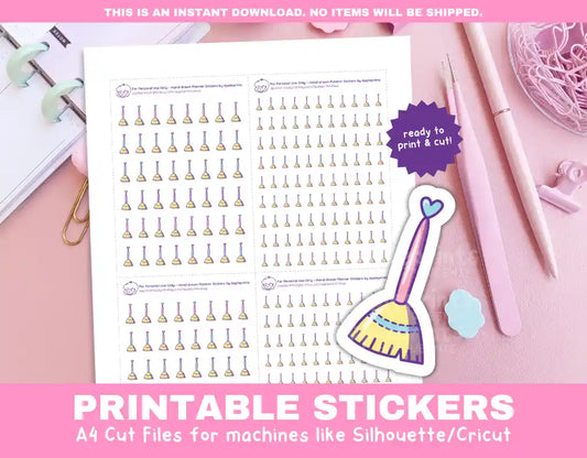 Broom Printable Planner Icons Functional Stickers for Cricut & Silhouette Print and Cut