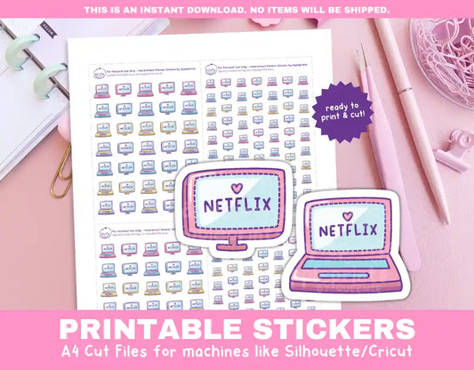 Netflix Printable Planner Icons Functional Stickers for Cricut & Silhouette Print and Cut