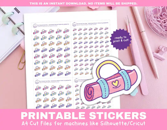 Yoga Mat Fitness Printable Planner Icons Functional Stickers for Cricut & Silhouette Print and Cut