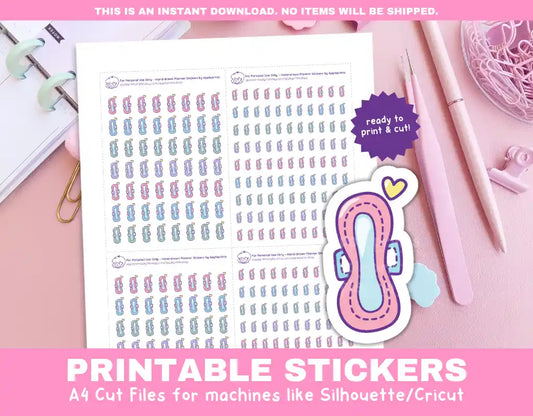 Period Tracker Printable Planner Icons Functional Stickers for Cricut & Silhouette Print and Cut