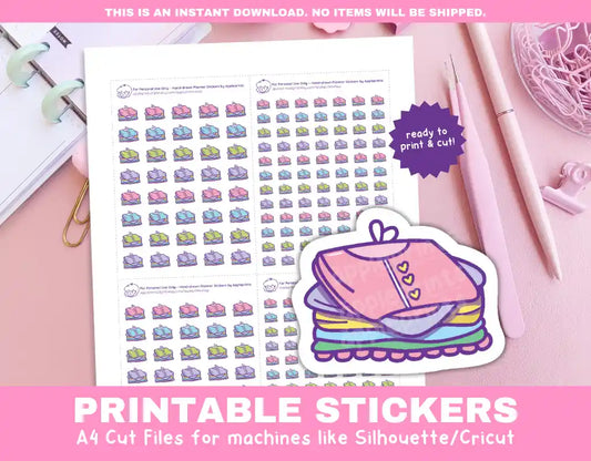 Fold Laundry Printable Planner Icons Functional Stickers for Cricut & Silhouette Print and Cut