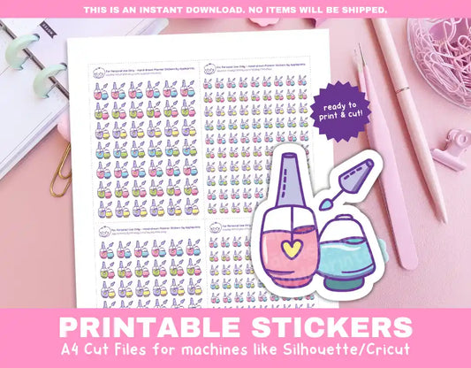 Nail Polish Printable Planner Icons Functional Stickers for Cricut & Silhouette Print and Cut