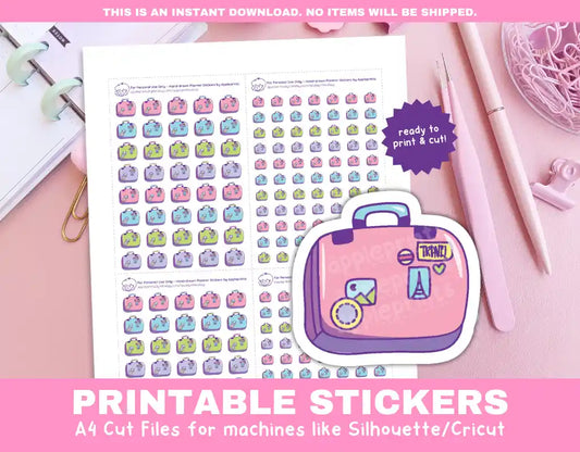Travel Suitcase Printable Planner Icons Functional Stickers for Cricut & Silhouette Print and Cut