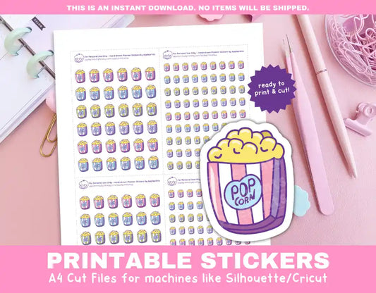 Popcorn Printable Planner Icons Functional Stickers for Cricut & Silhouette Print and Cut