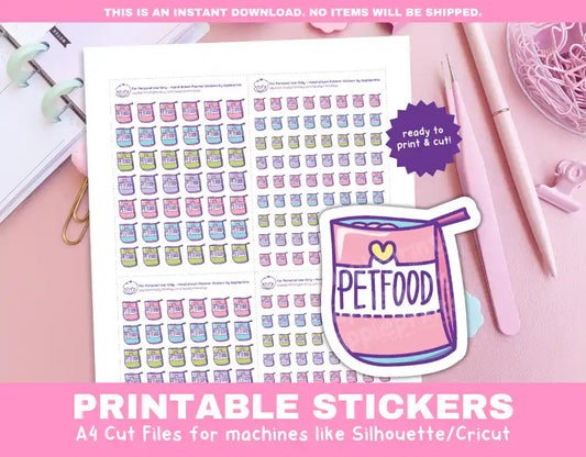 Pet Food Printable Planner Icons Functional Stickers for Cricut & Silhouette Print and Cut