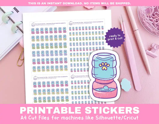 Refill Pet Water Printable Planner Icons Functional Stickers for Cricut & Silhouette Print and Cut