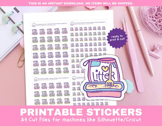 Cat Litter Box Printable Planner Icons Functional Stickers for Cricut & Silhouette Print and Cut